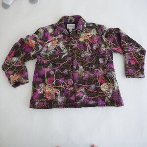Vintage Chicos Brown Purple Pink Abstract Tapestry Woven Pattern Jacket Size 2